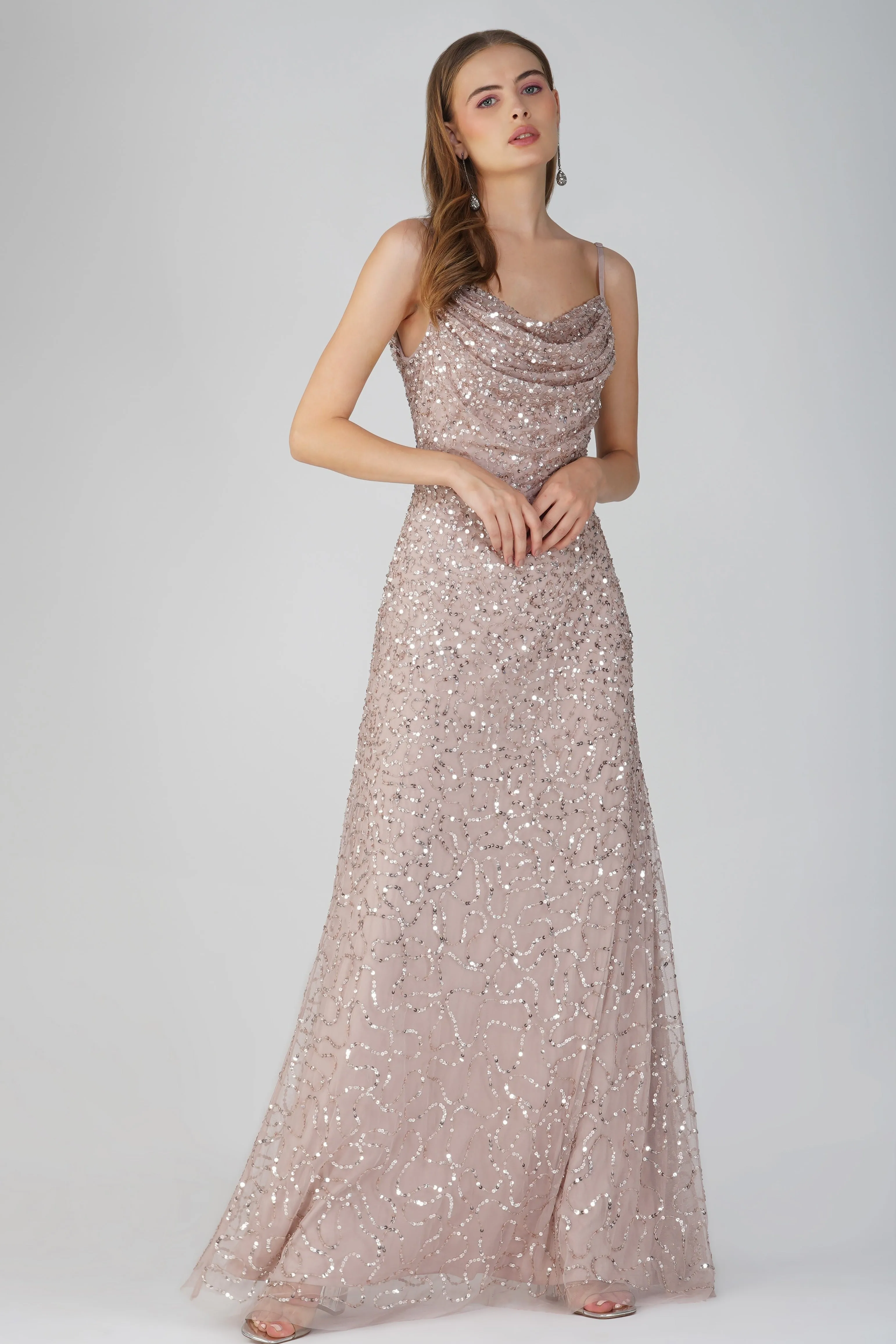 Mai Embellished Maxi Dress in Blush Pink