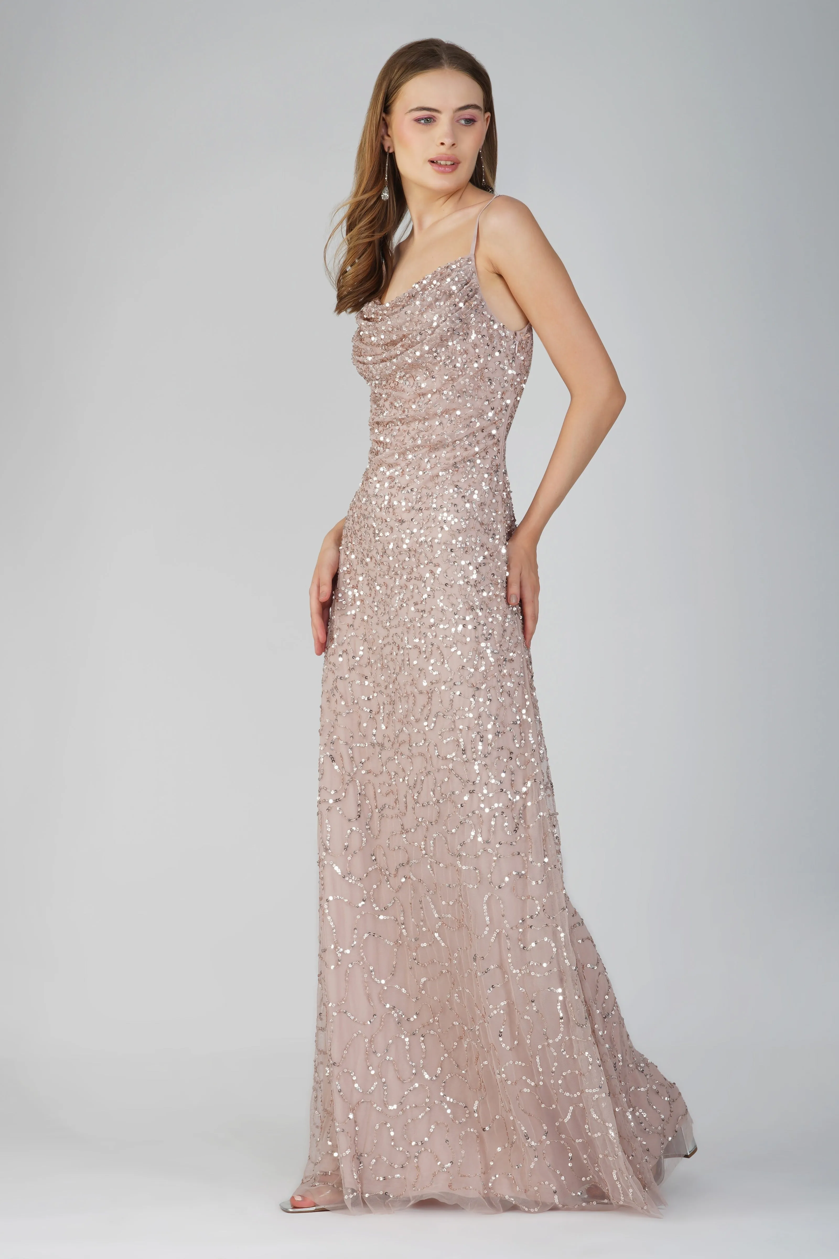 Mai Embellished Maxi Dress in Blush Pink