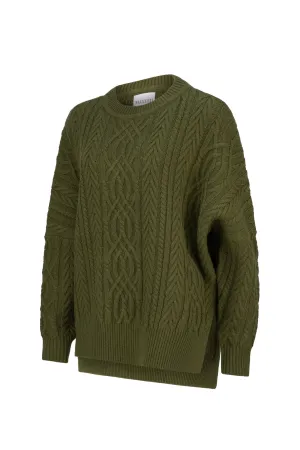 Merino Khaki Soft Touch Cable Pullover