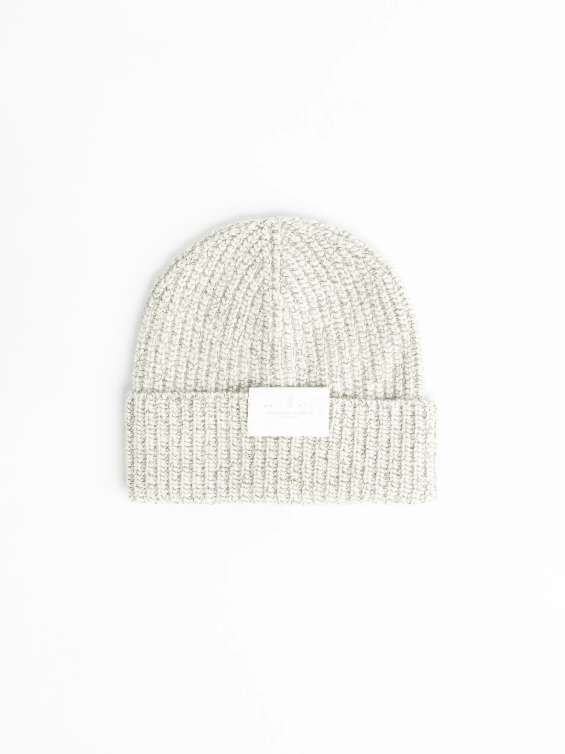 Olive/White Cashmere Chiné Rib Knit Beanie