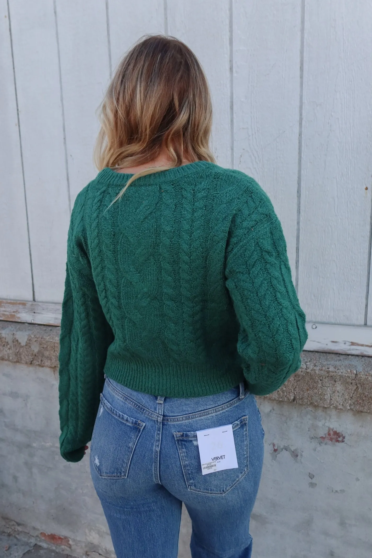 Park Avenue Dark Green Button Down Cropped Sweater