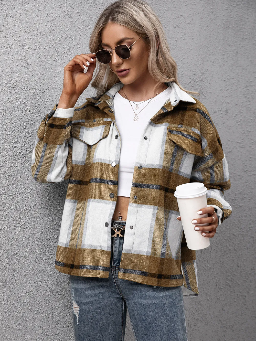 Plaid Long Sleeve Shirt Jacket