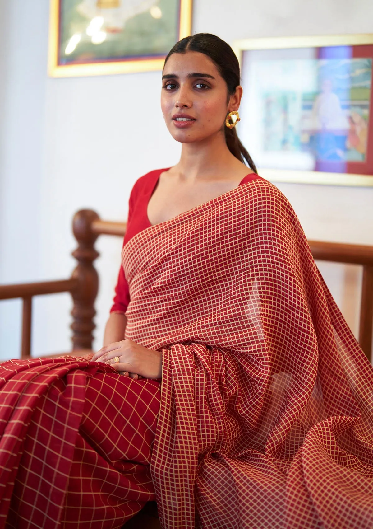 Poppy Checkered Saree