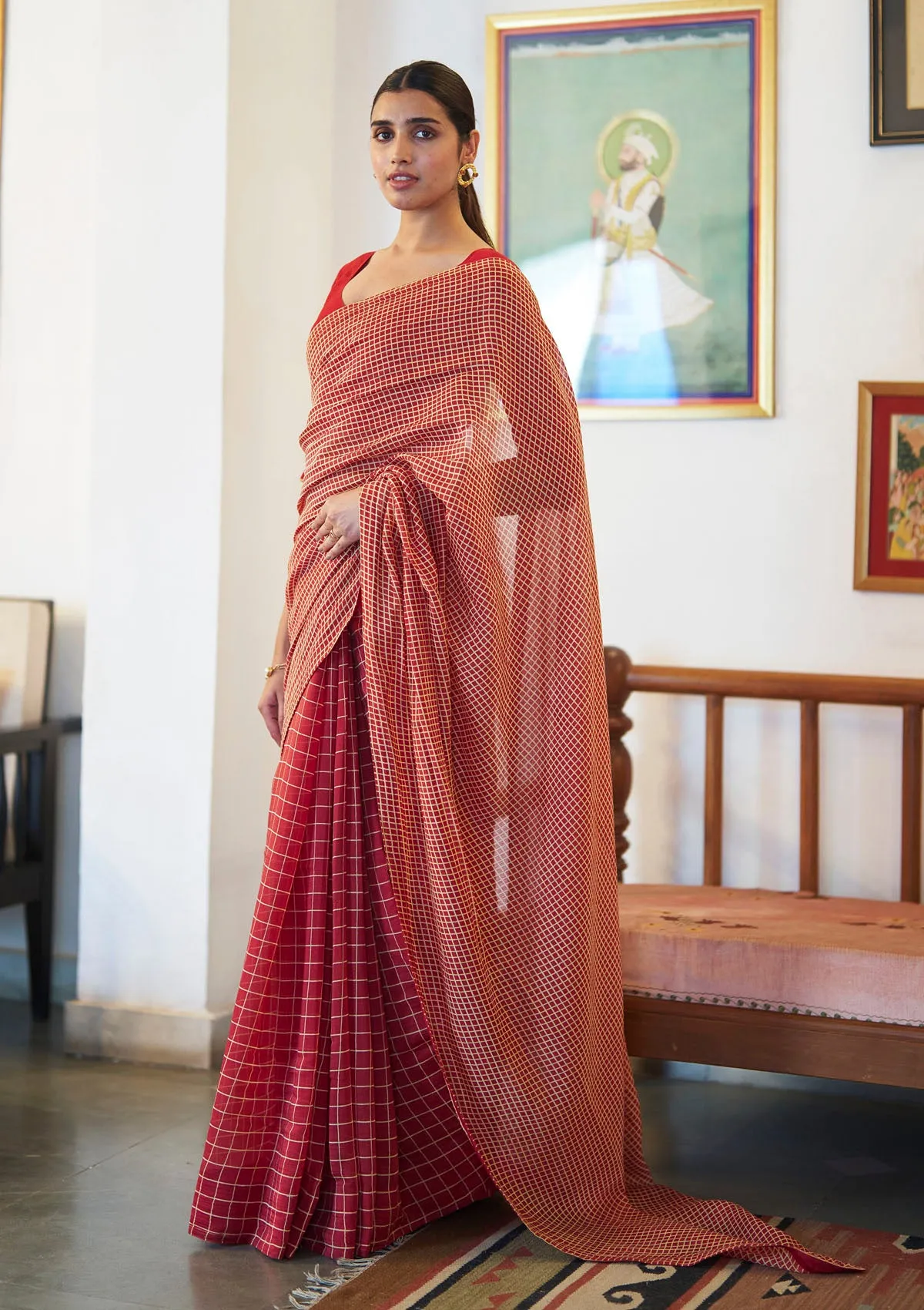 Poppy Checkered Saree