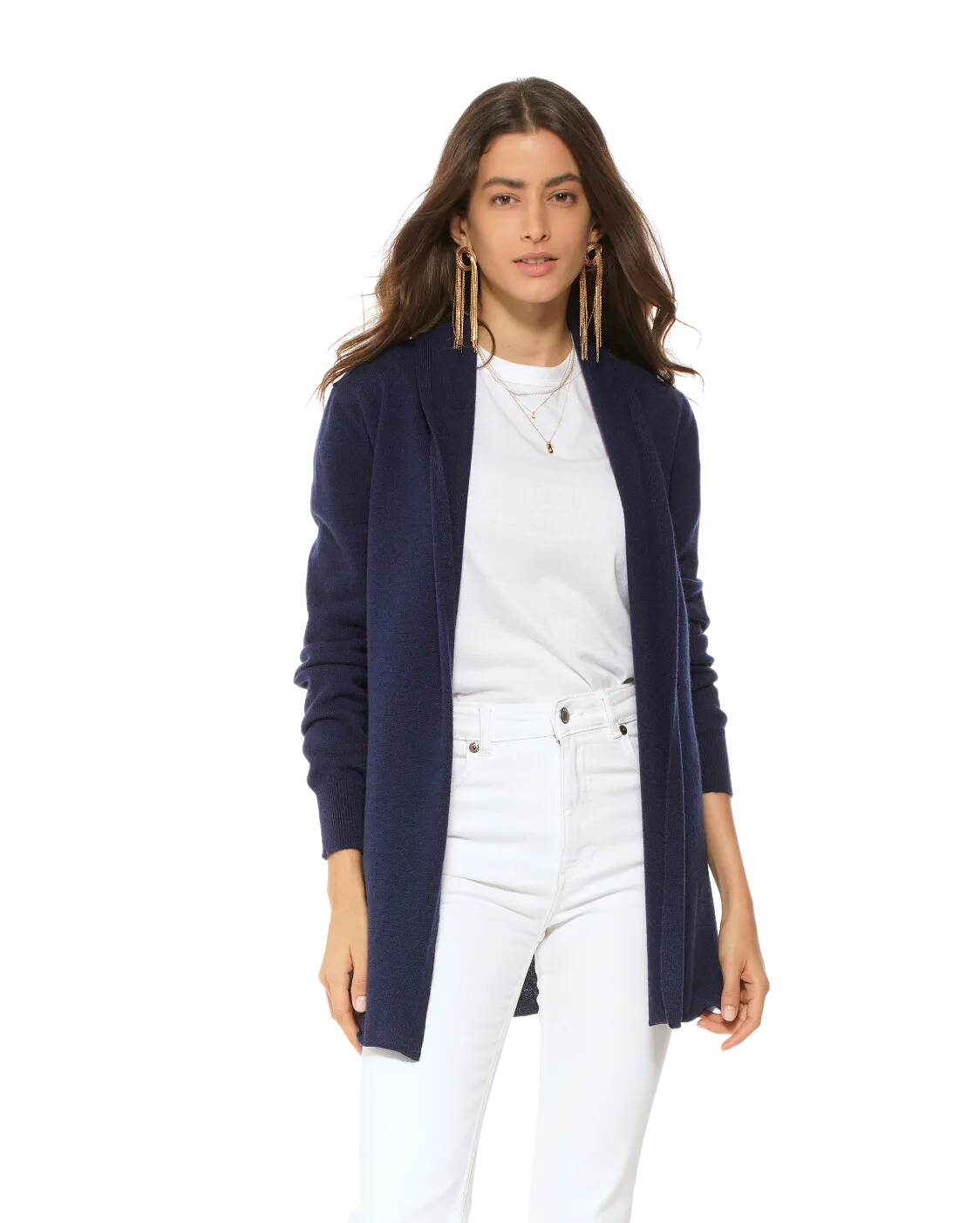 Pure Cashmere Open Front Cardigan Blue