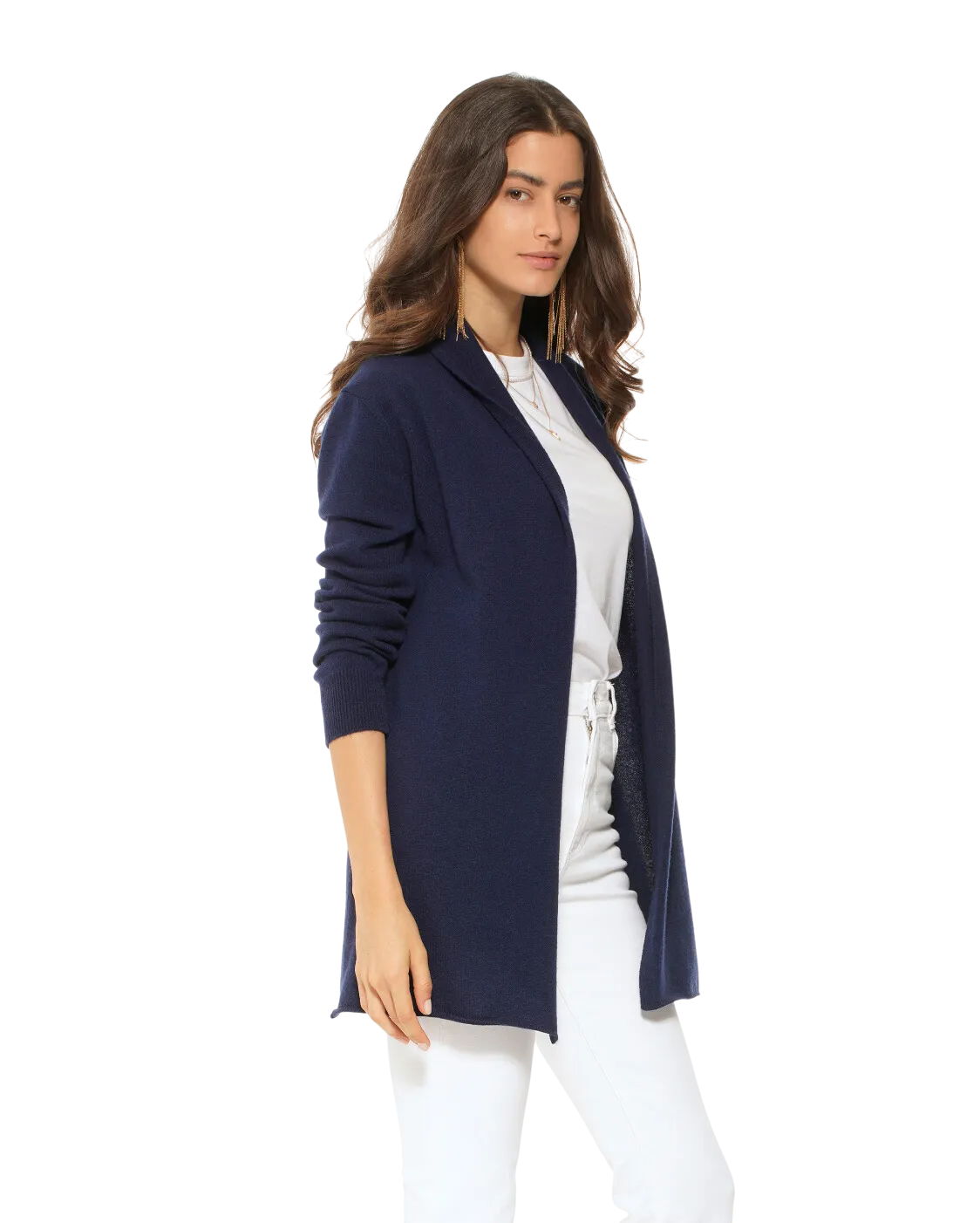 Pure Cashmere Open Front Cardigan Blue