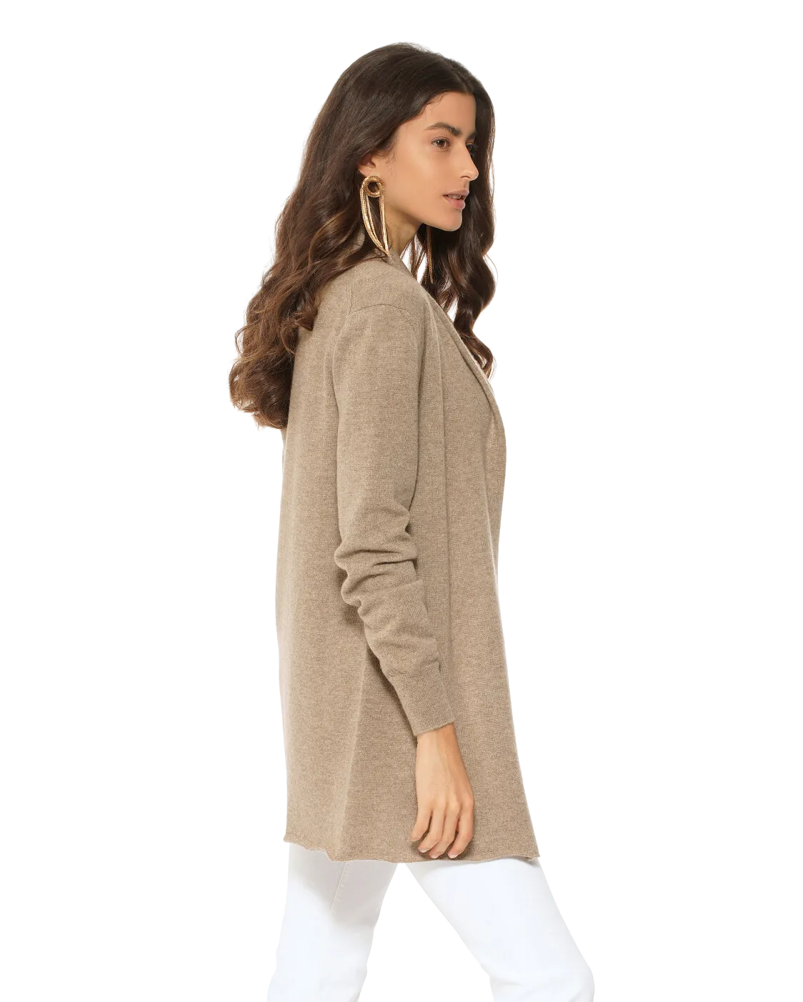 Pure Cashmere Open Front Cardigan Taupe