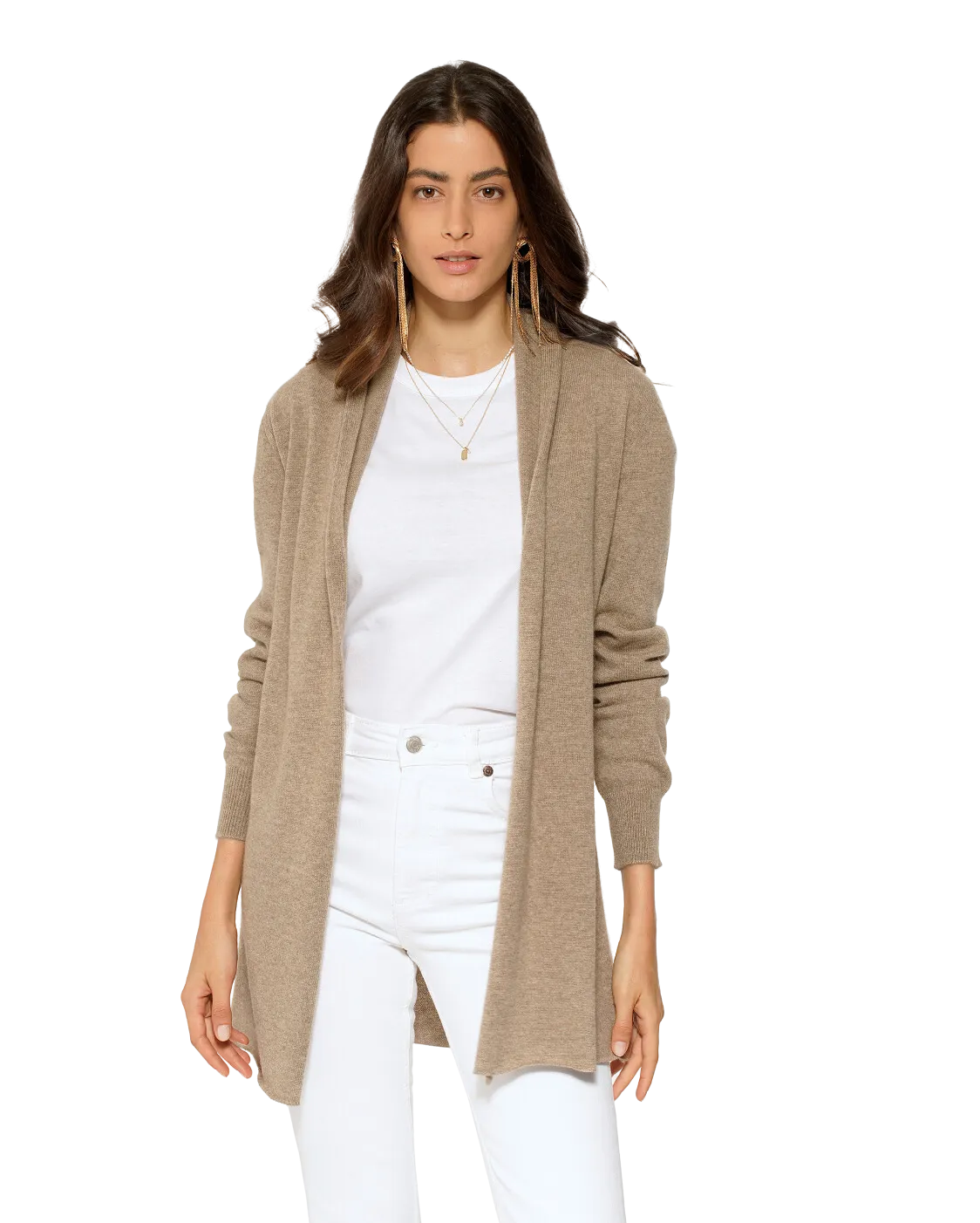 Pure Cashmere Open Front Cardigan Taupe