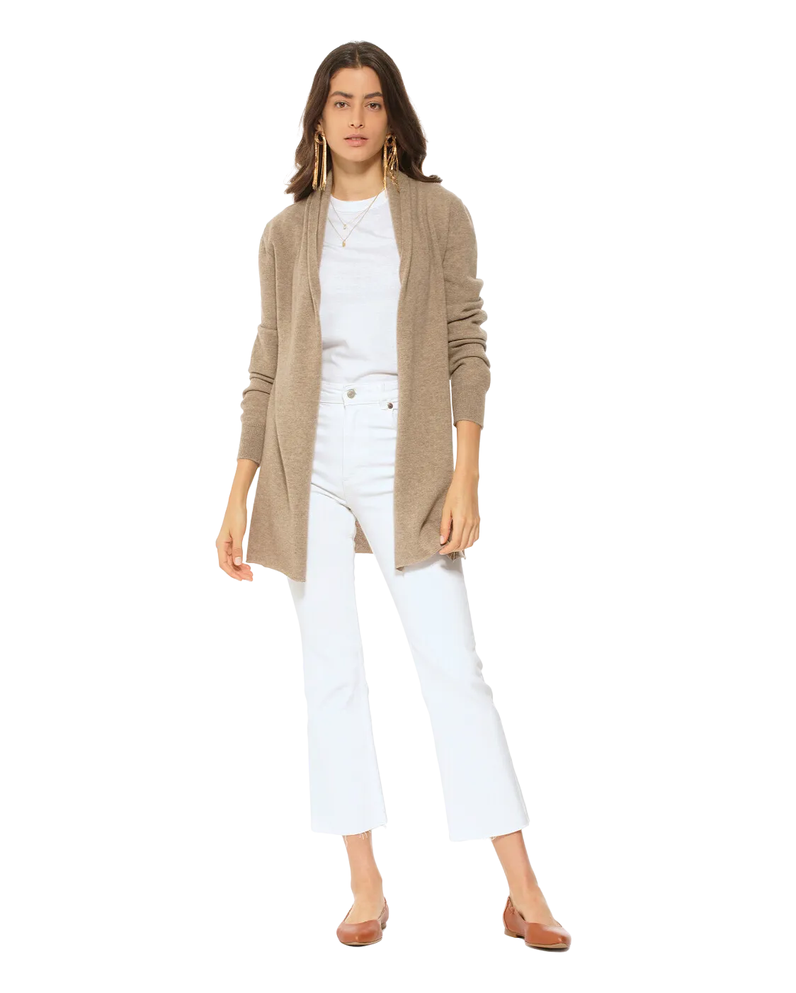 Pure Cashmere Open Front Cardigan Taupe