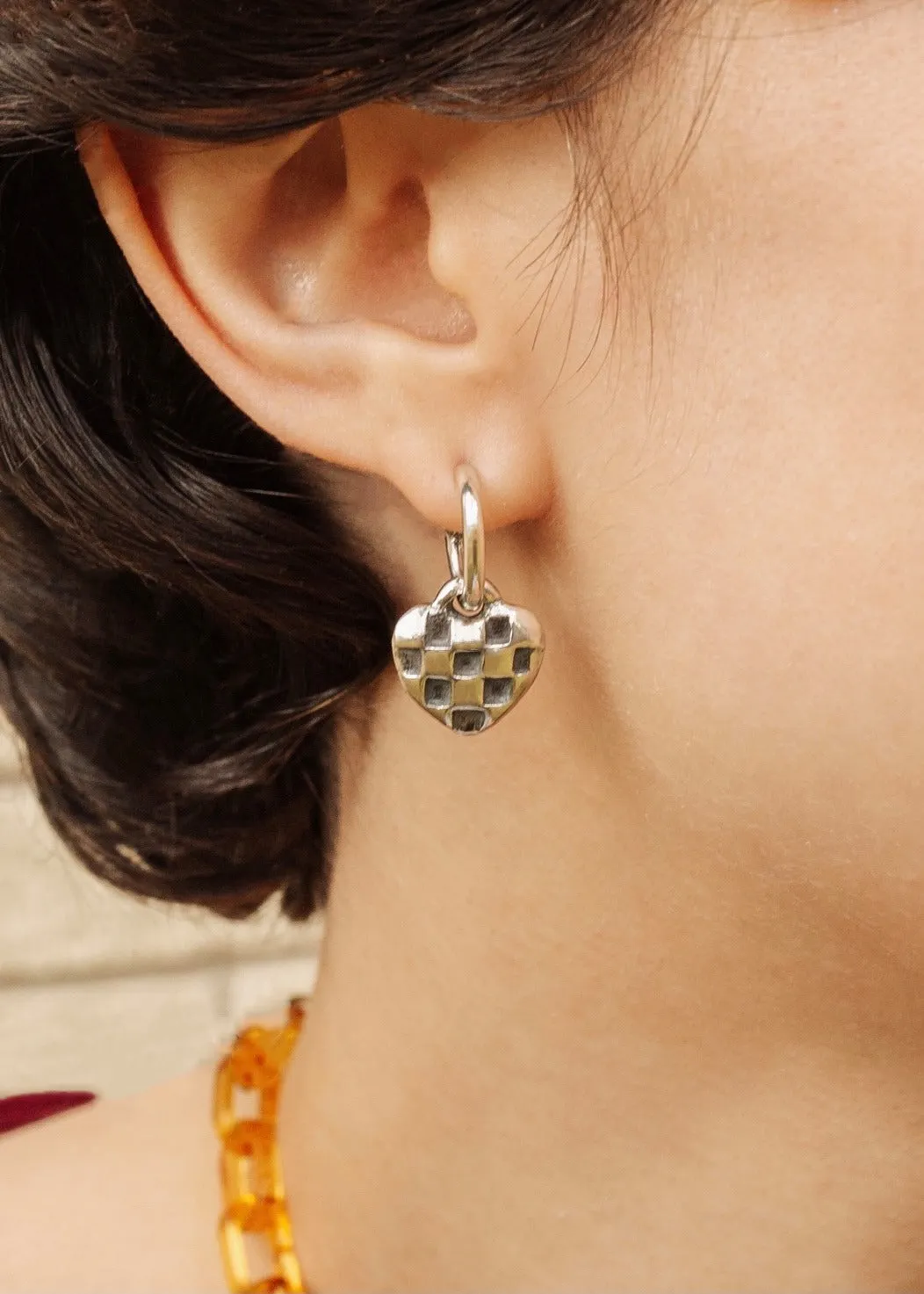 "Picnic" Checkered Heart Hoop Earrings