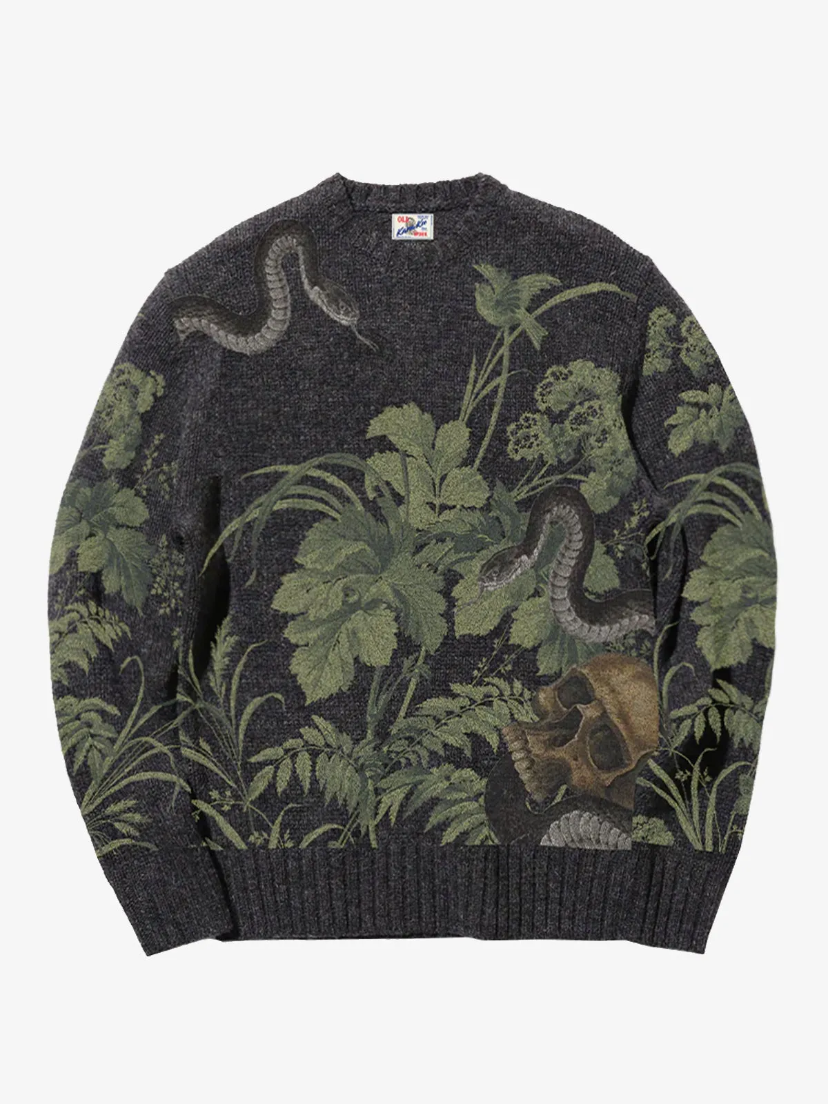 Snake & Skull Crew Neck Jacquard Knitted Sweater