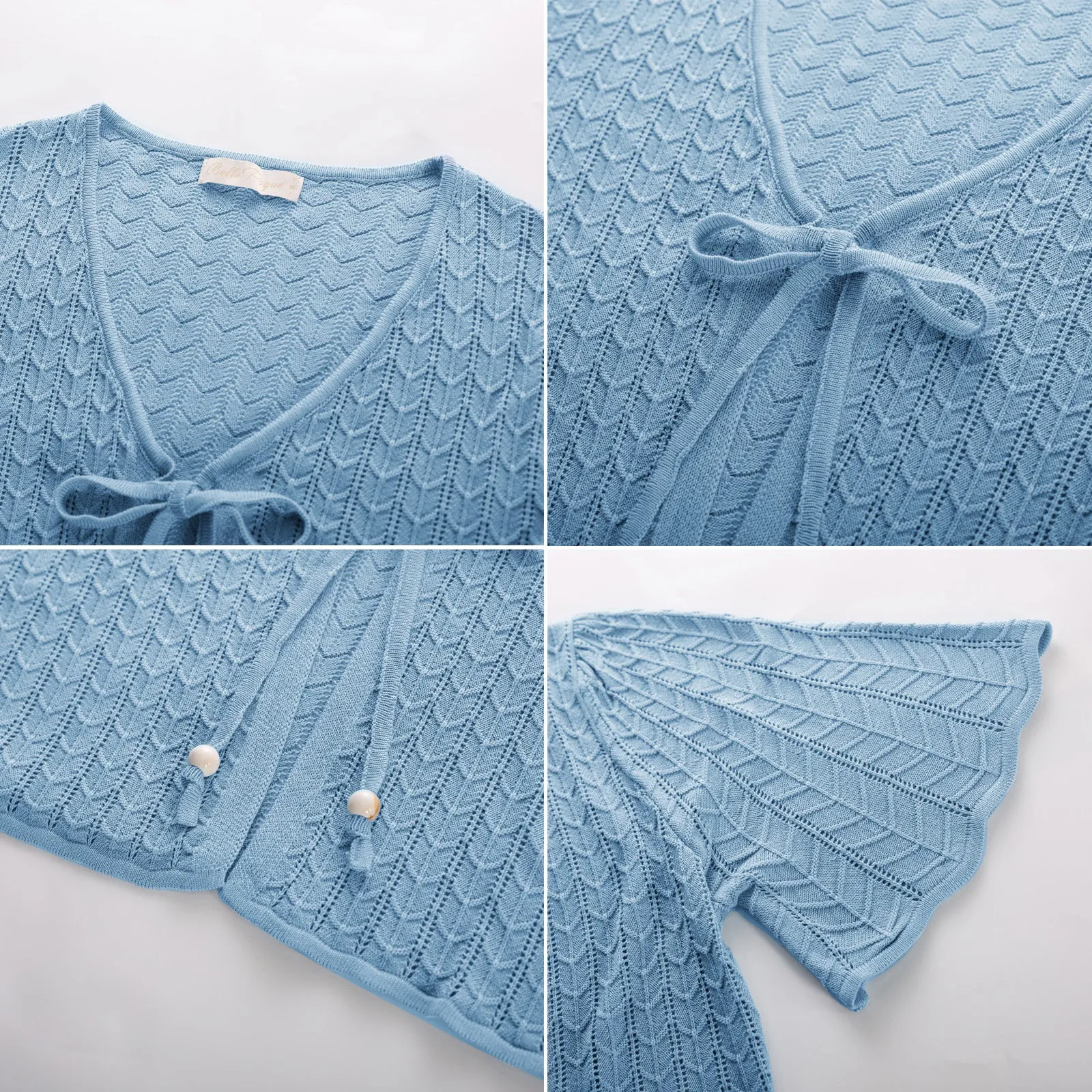 Summer Lightweight Bolero Shrug Tie Front 1/2 Sleeve Open Front Knit Cropped Cardigan