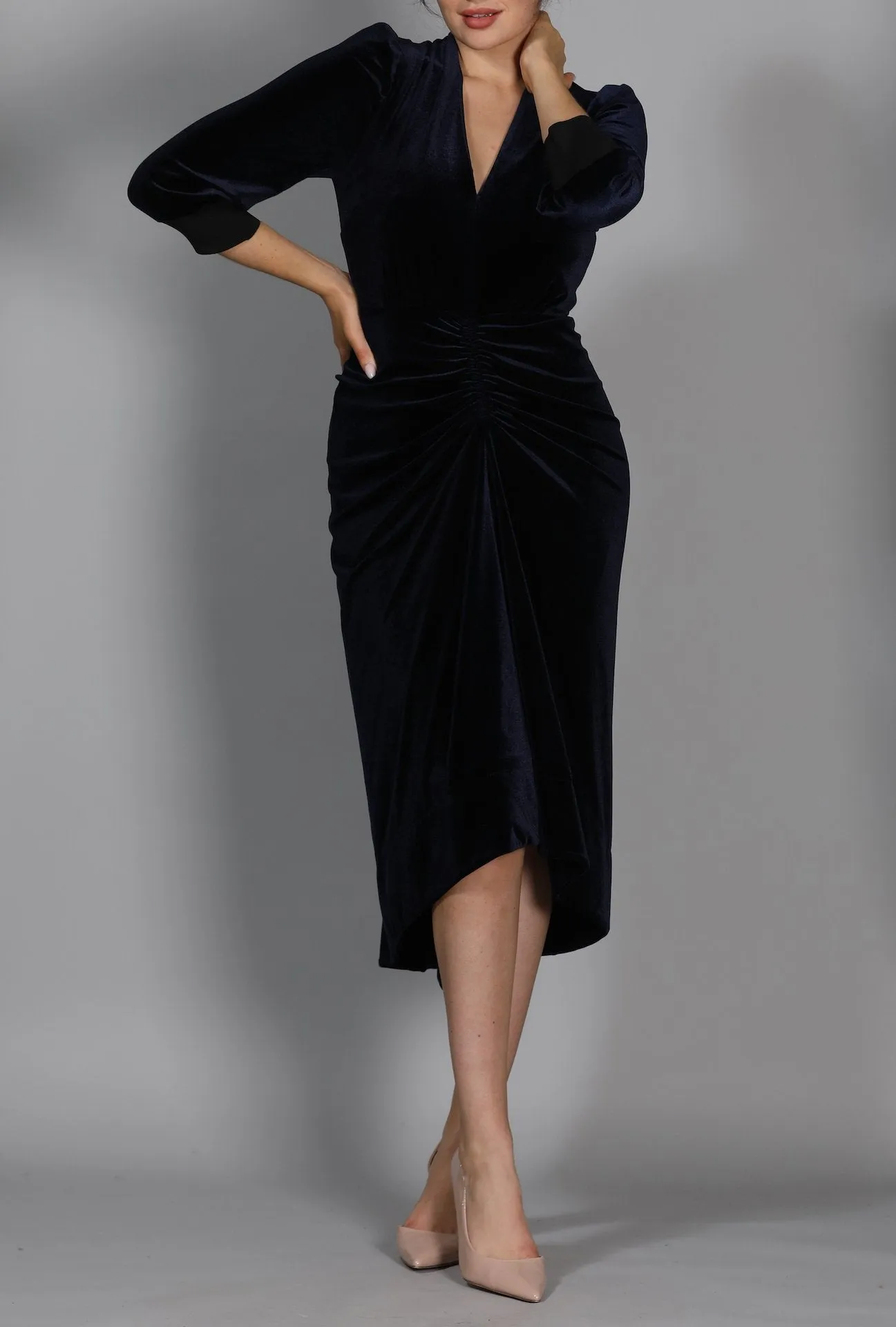 Velvet Ruched Front Dress