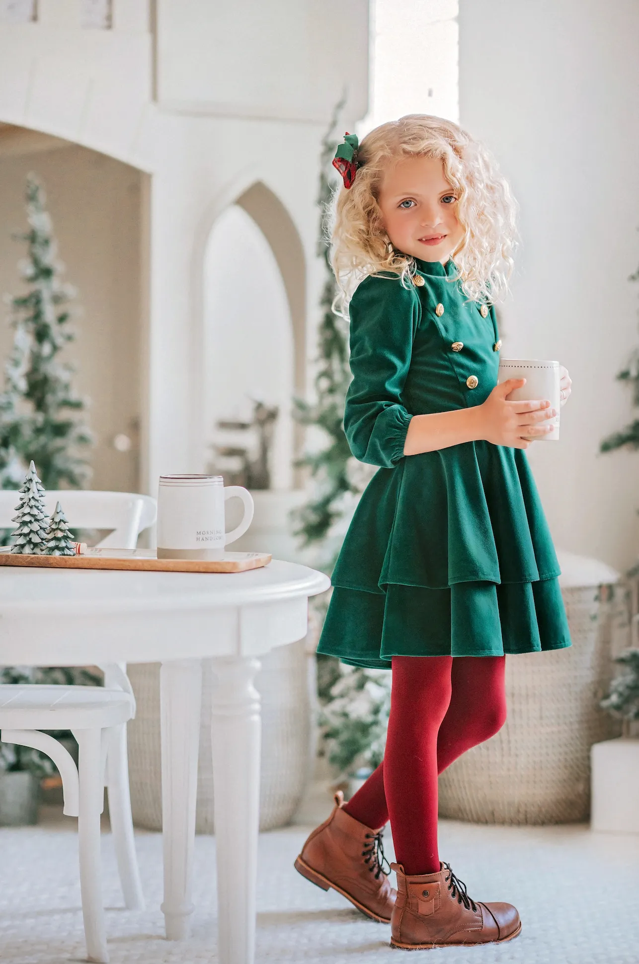 Very Merry Evergreen Velvet Frock