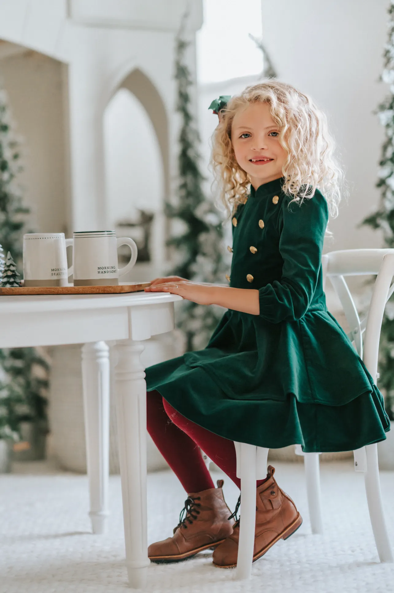 Very Merry Evergreen Velvet Frock