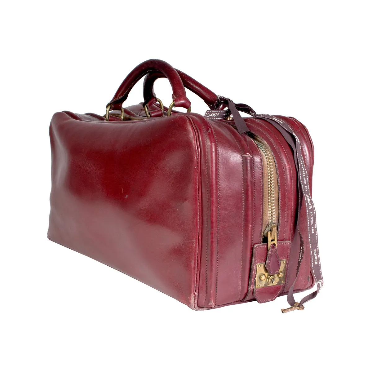 Vintage Burgundy Leather Short Travel Bag