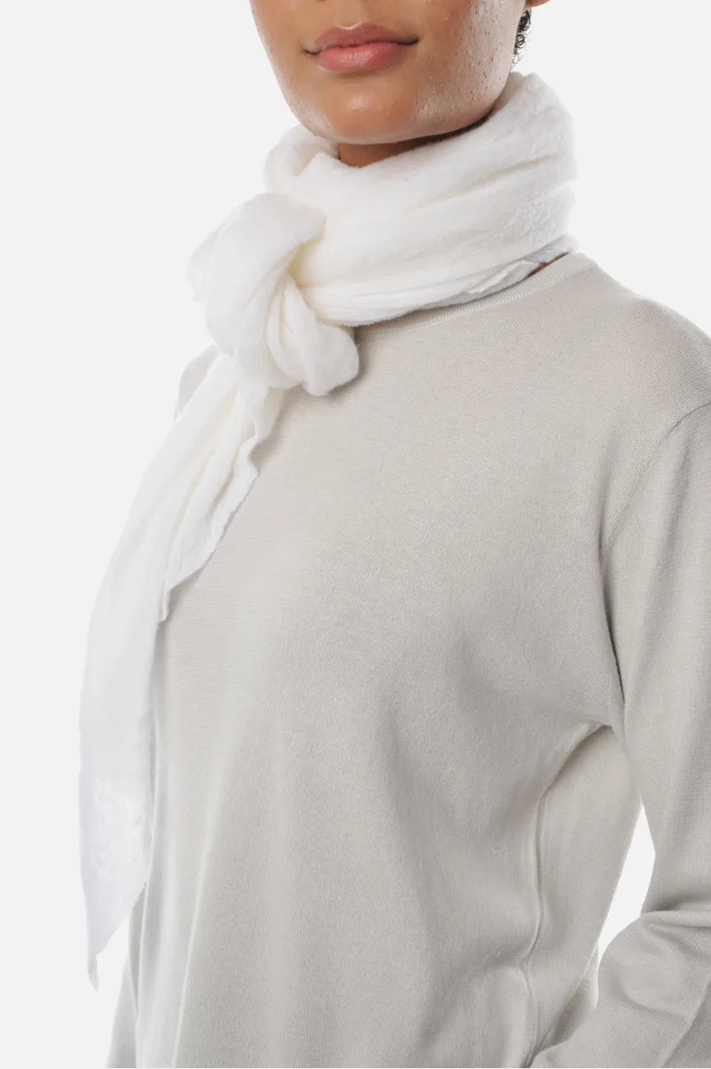 White Classic Knit Diamond Cashmere Scarf