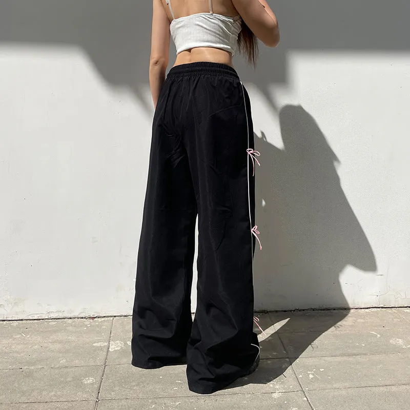 Wide-Leg Pants with Lace-Up Side Details