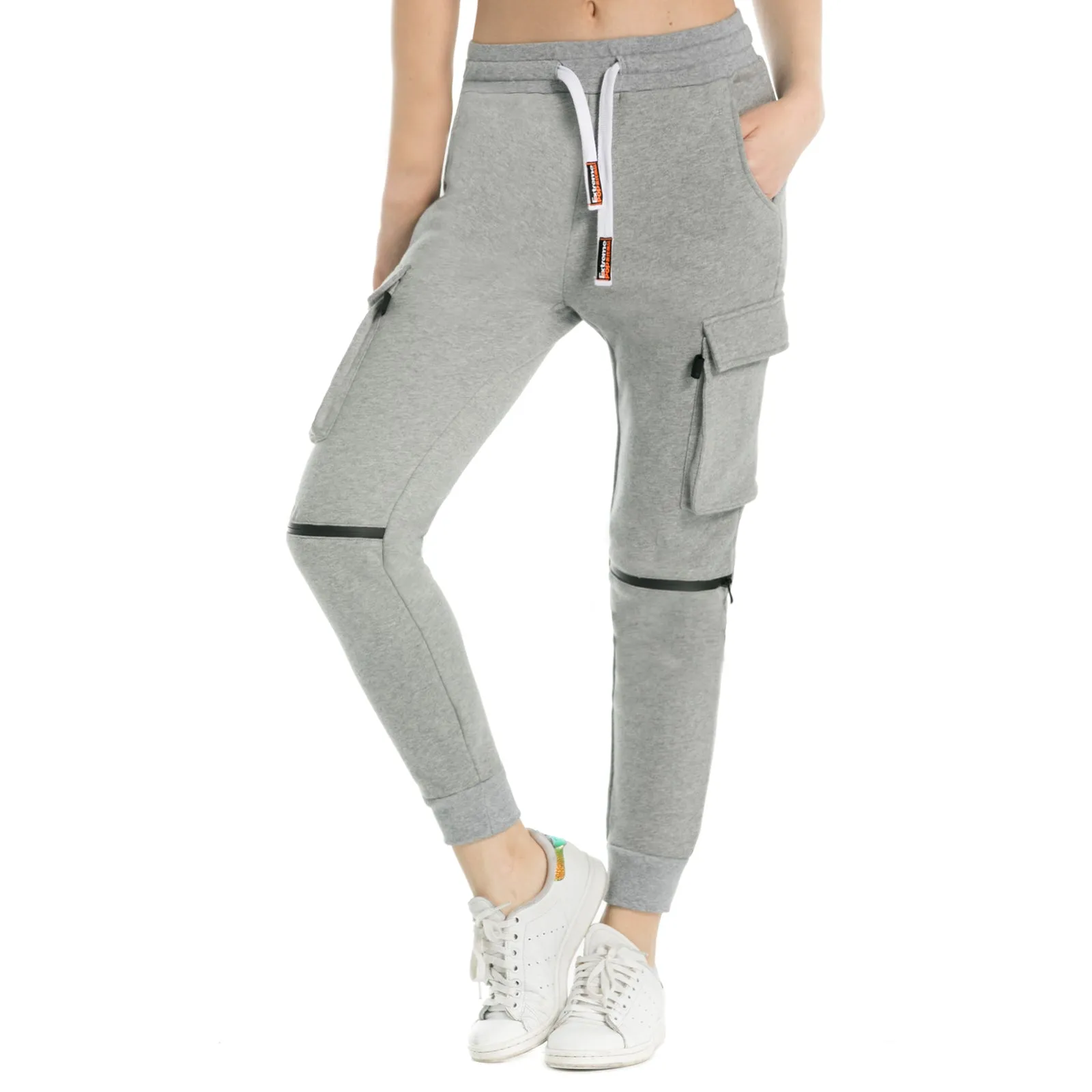 Women's Cargo joggers Stretch Zipped Knee Sporty  Black Grey Blue S M L XL