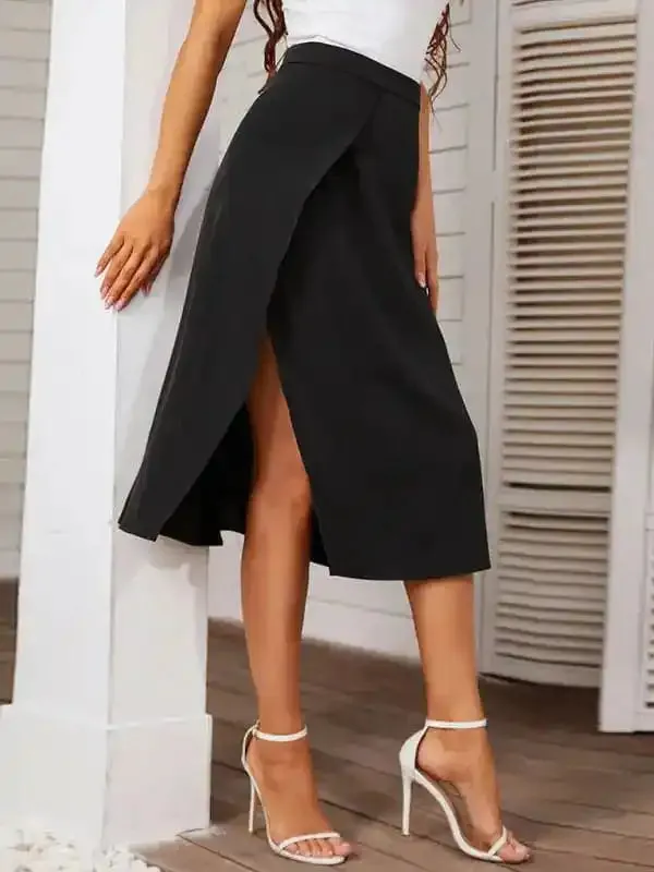 Women’s Solid Color Slit A Line Midi Skirt