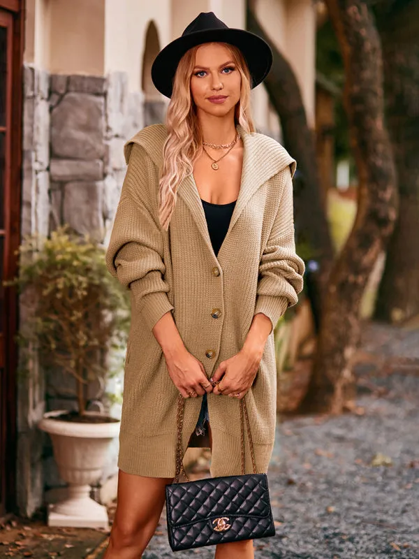 Women's Wide Lapel Mid Length Cardigan With Button Up Front And Pockets